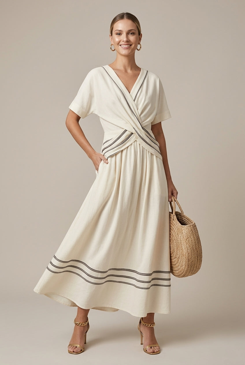 Wren wrap striped V-neck maxi dress, White