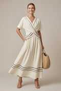 Wren wrap striped V-neck maxi dress, White