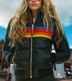 Wrenley Padded Sporty Striped Hoodie, Black