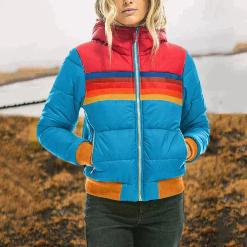 Wrenley Padded Sporty Striped Hoodie, Blue
