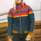 Wrenley Padded Sporty Striped Hoodie, Dark Blue
