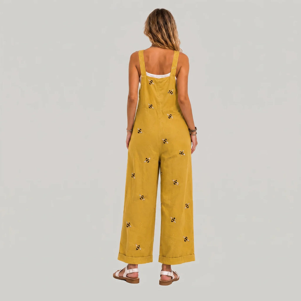 yellow jumpsuit with bee print back view BELLA HUDSON