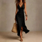Ysolde halter high-slit wrap maxi dress, view 2