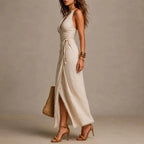 Ysolde halter high-slit wrap maxi dress, view 5