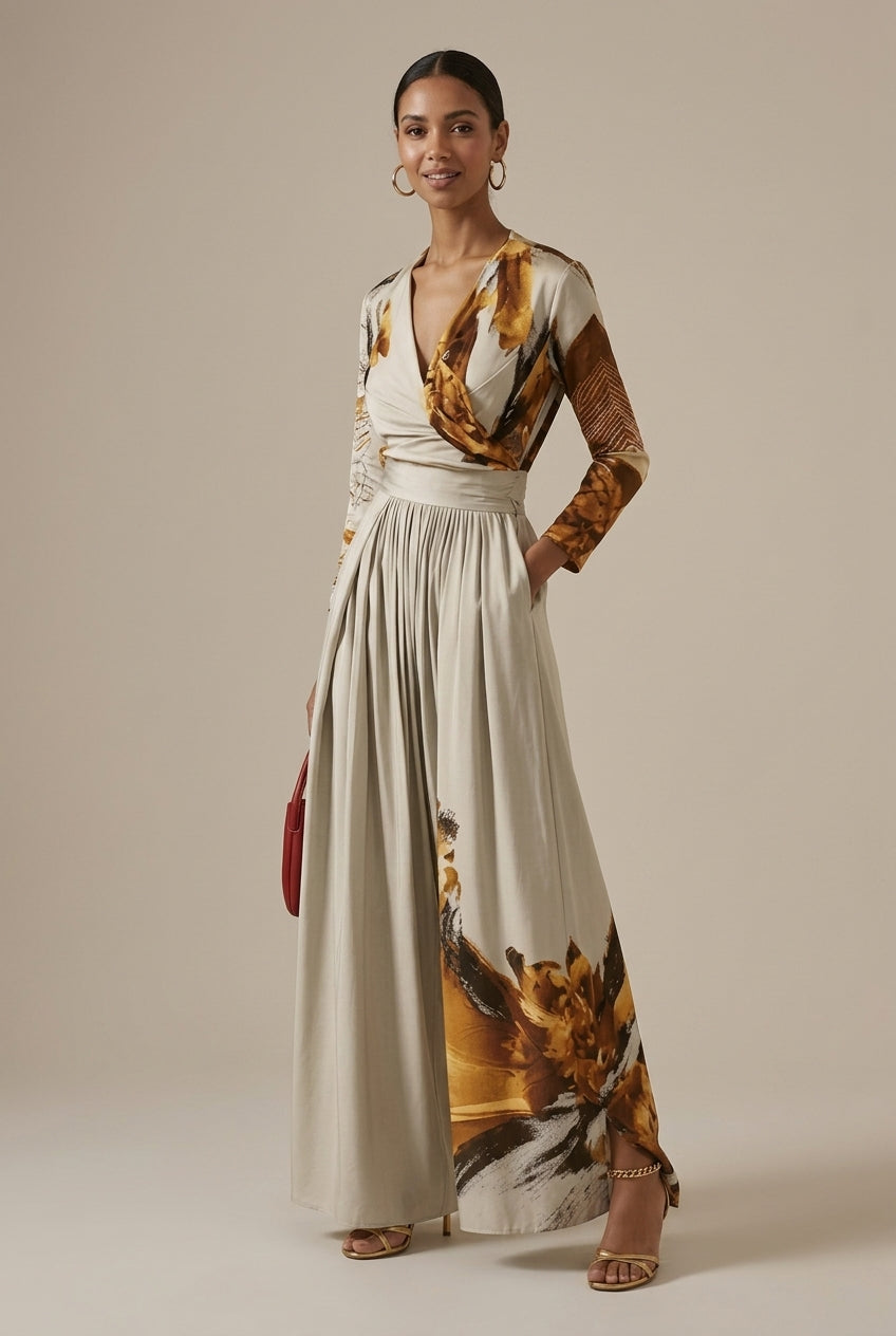 Zinnia abstract wide-leg V-neck jumpsuit, view 1